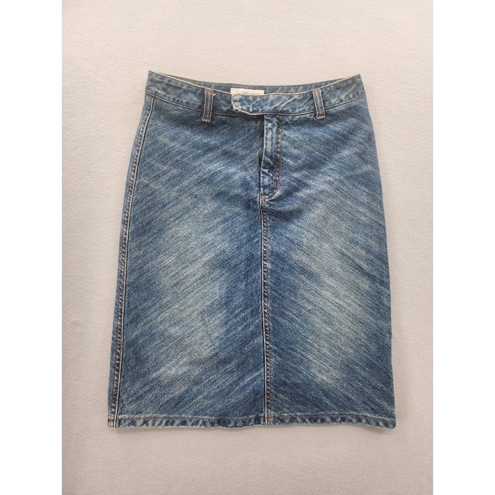 Jill Stuart Jeans Vintage Blue Denim Midi Skirt Size 4 Diagonal Wash Cotton Y2K